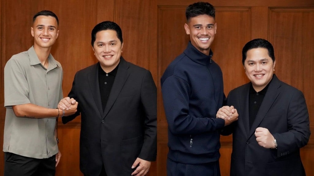 Eliano Reijnders dan Mees Hilgers saat berfoto bersama Erick Thohir.