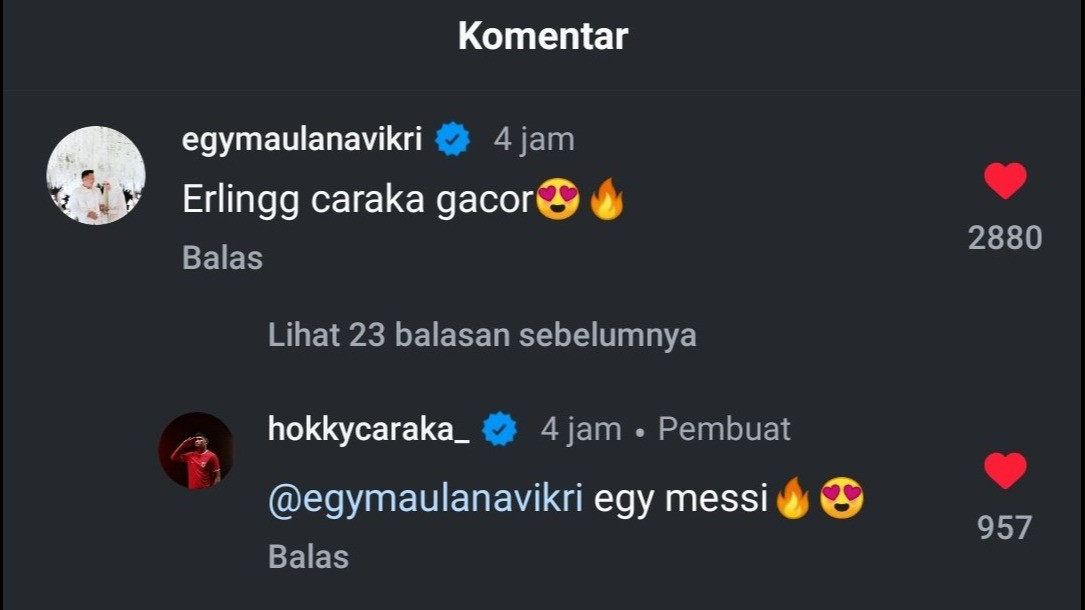 Komentar Egy Maulana Vikri kepada Hokky Caraka