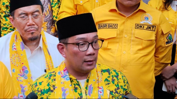 Bakal calon gubernur Jakarta Ridwan Kamil  di Kantor DPD Golkar Jakarta, Cikini, Jakarta Pusat, Sabtu (21/9/2024).