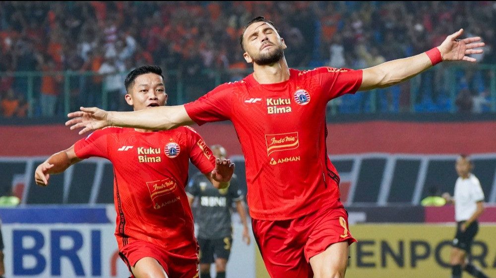 Penyerang Persija Jakarta, Marko Simic saat selebrasi gol