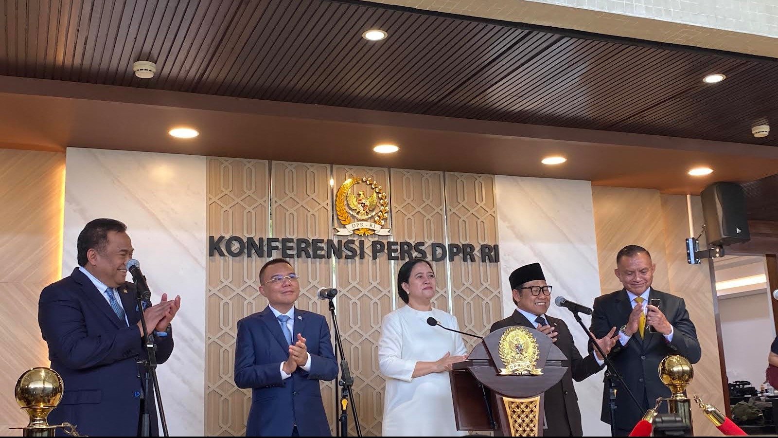 Rachmat Gobel, Sufmi Dasco Ahmad, Puan Maharani, Cak Imin, dan Lodewijk di Gedung DPR, Jakarta Pusat, Senin (30/9/2024).