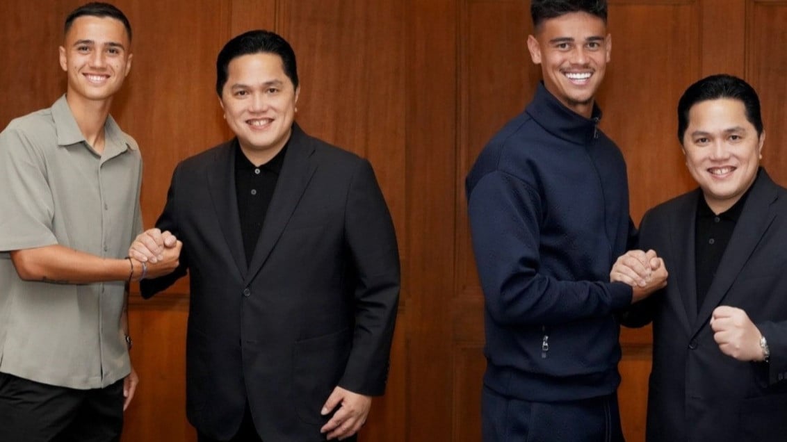 Ketua Umum PSSI Erick Thohir dan Mees Hilgers, serta Eliano Reijnders.