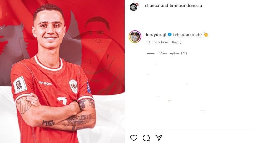 Komentar Ferdy Druijf di unggahan Eliano Reijnders