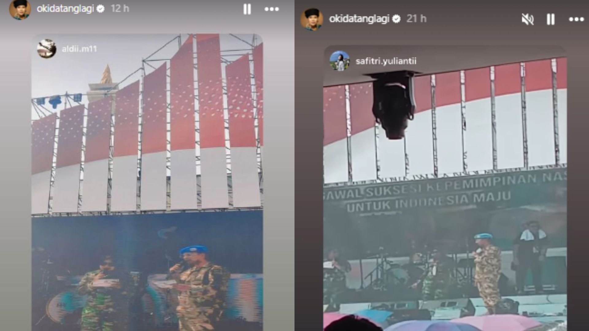 kolase instagram story Okky Lukman dalam perayaan HUT TNI