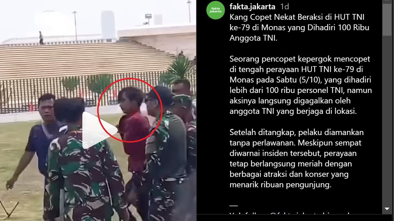 Tangkapan layar momen copet diamankan saat HUT Ke-79 TNI