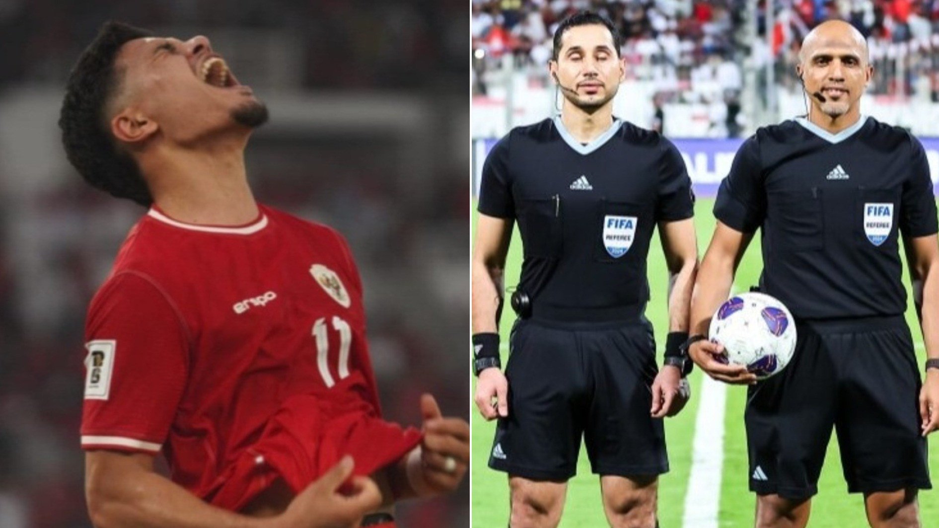 Kolase Foto Ragnar Oratmangoen dan Wasit Timnas Indonesia vs Bahrain