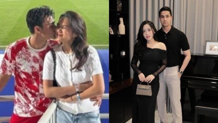 Pemain Timnas Indonesia, Pratama Arhan bersama Azizah Salsha (kiri) dan Salim Nauderer dengan Rachel Vennya (kanan)