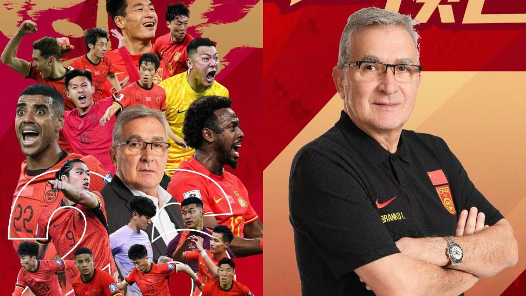 Timnas China dan pelatih mereka, Branko Ivankovic (kanan)