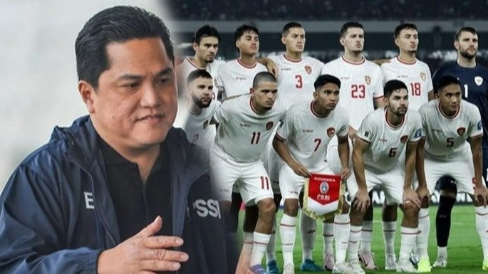 Ketua Umum PSSI Erick Thohir dan para pemain Timnas Indonesia.