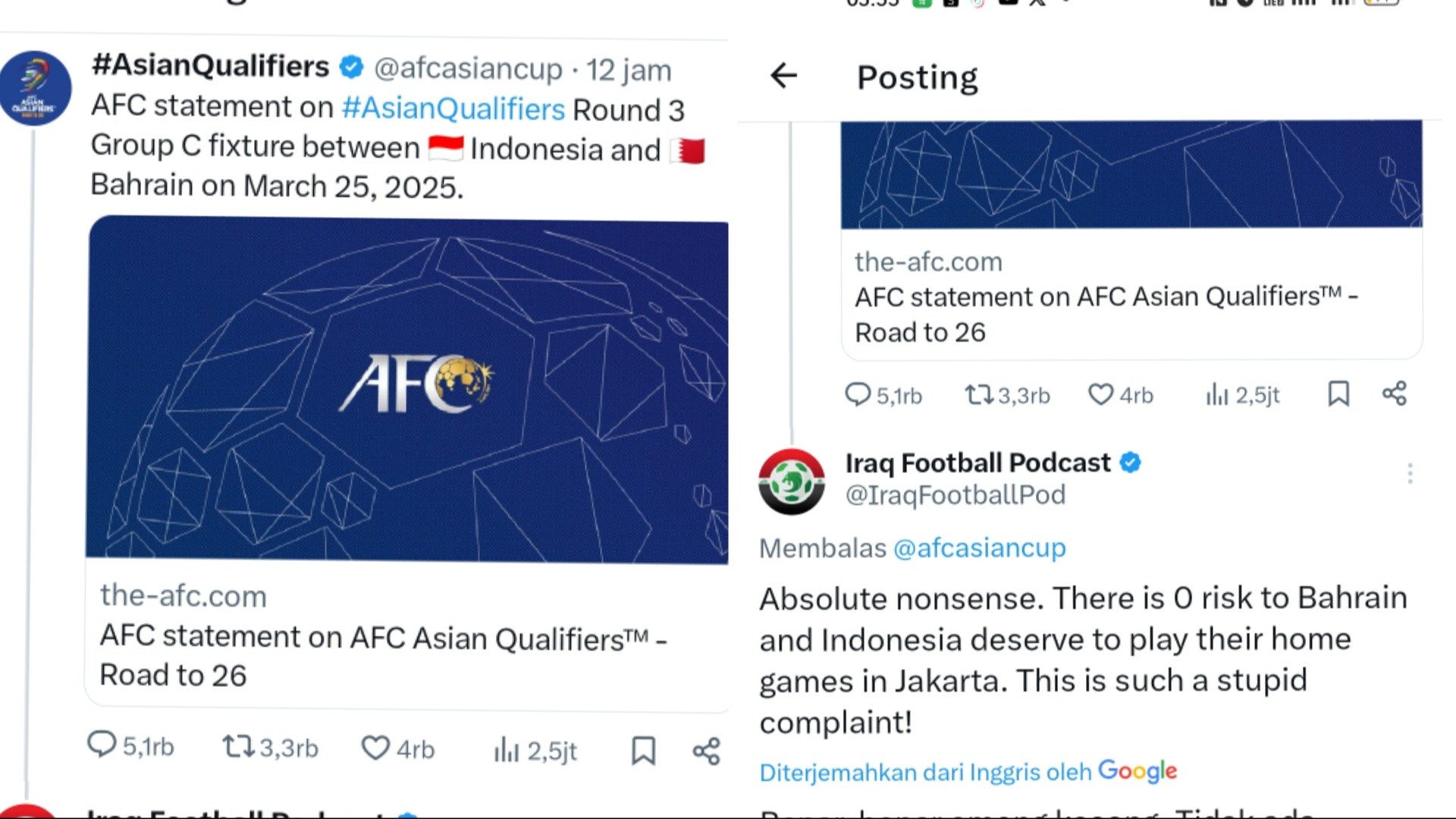 AFC dan Bahrain Disenggol Media Irak