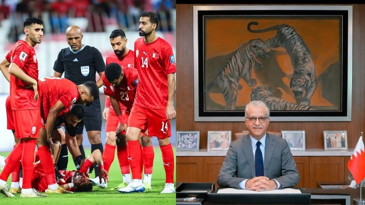 Kolase foto Timnas Bahrain dan Presiden AFC