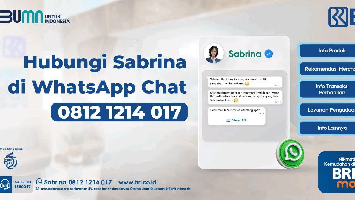 Virtual Assistant Sabrina BRI akan banyak membantumu dalam memberikan informasi produk, merchant, hingga info transaksi perbankan.