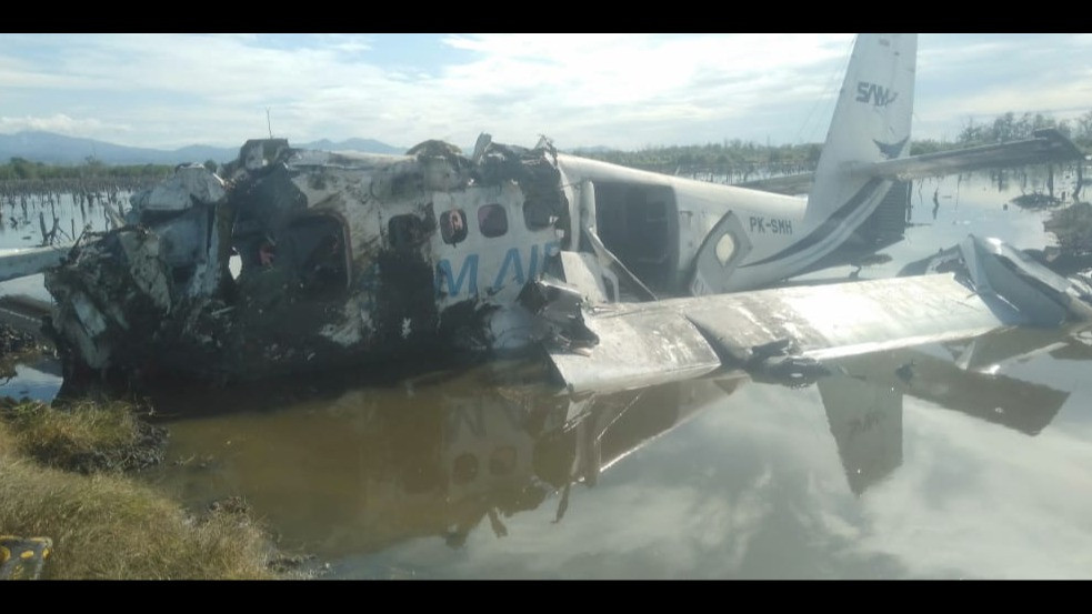 Pesawat SAM Air terjatuh di Desa Imbodu, Kecamatan Randangan, Pohuwato Minggu 20 Oktober 2024 pagi.