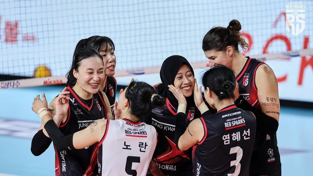 Megawati Hangestri bersama skuad Red Sparks di Liga Voli Korea atau V-League