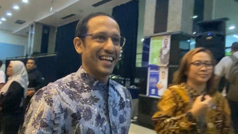 Nadiem Makarim di Kantor Kemendikbudristek, Jakarta Pusat, Senin (21/10/2024).