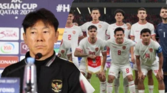 Pelatih Timnas Indonesia, Shin Tae-yong dan para pemainnya.