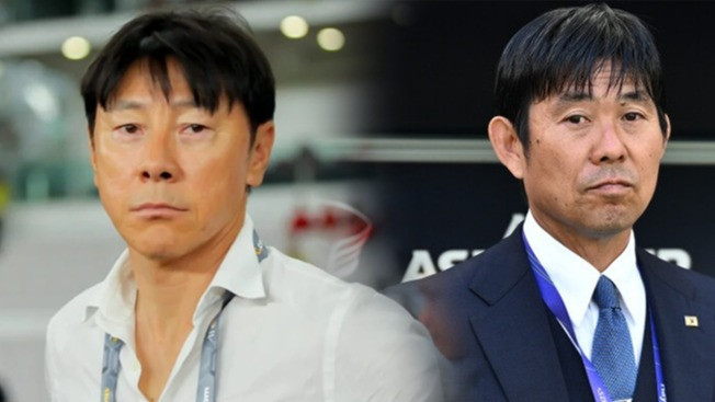 Pelatih Shin Tae-yong dan Hajime Moriyasu