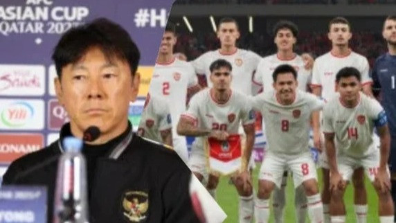 Pelatih Timnas Indonesia, Shin Tae-yong dan para pemainnya.