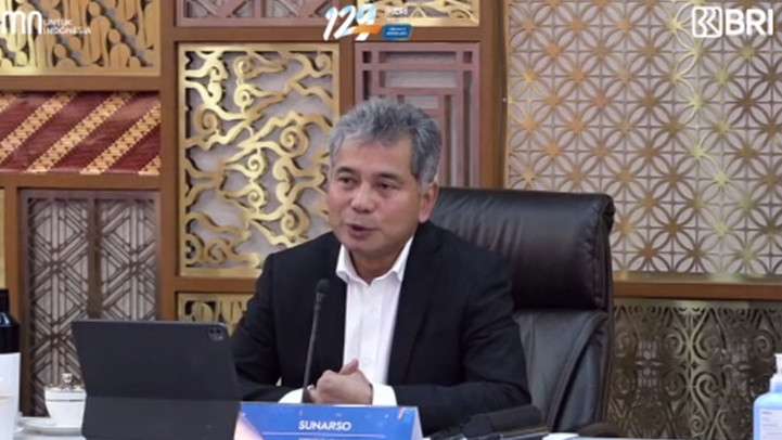 Direktur Utama BRI Sunarso pada Konferensi Pers Kinerja Keuangan BRI Triwulan III 2024 di Jakarta, Rabu (30/10/2024).