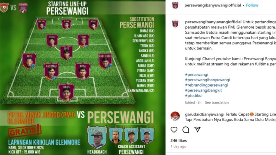 Maldini Pali masuk starting line-up Persewangi Banyuwangi, Rabu (30/10/2024)