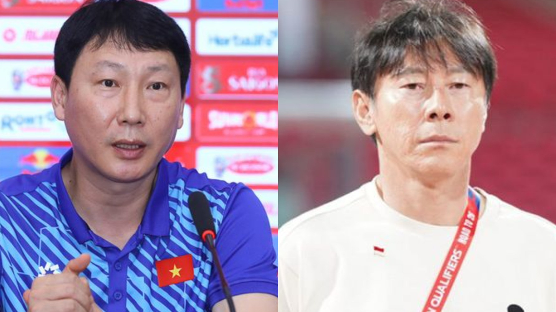 Pelatih Vietnam, Kim Sang-sik dan pelatih Timnas Indonesia, Shin Tae-yong