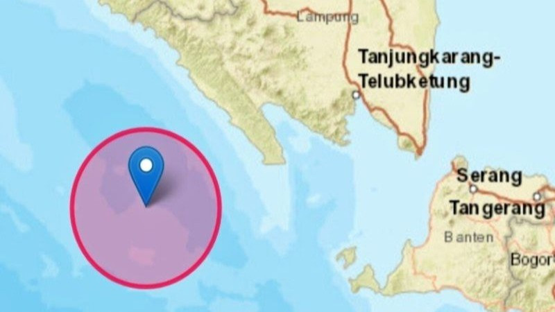 Titik lokasi pusat gempa yang mengguncang Kabupaten Pesisir Barat Lampung pada Sabtu Sore.