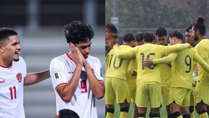 Pemain Timnas Indonesia dan para pemain Timnas Malaysia.