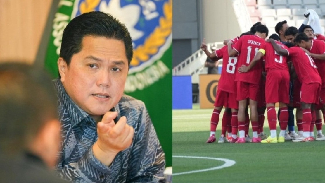 Ketua Umum PSSI Erick Thohir dan para pemain Timnas Indonesia.