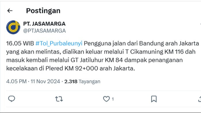 Info kecelakaan beruntun yang terjadi di Tol Cipularang KM 92 di Purwakarta