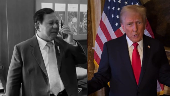 Kolase Presiden Prabowo dan Donald Trump yang terlihat sangat akrab saat berbicara via telepon.