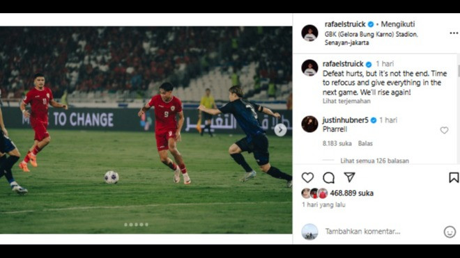 Unggahan Rafael Struick usai Timnas Indonesia kalah 0-4 dari Jepang di Kualifikasi Piala Dunia 2026