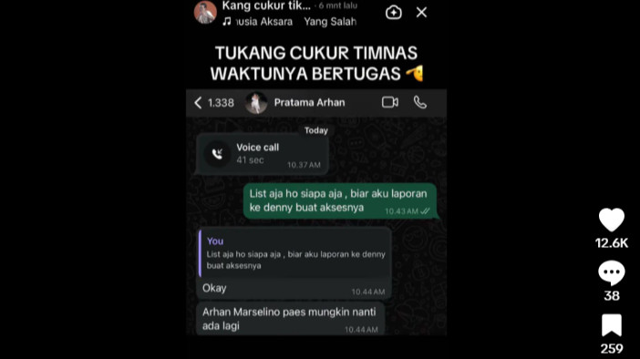 Tangkapan layar chat Pratama Arhan di WA yang bikin netizen salah fokus dengan foto profilnya.