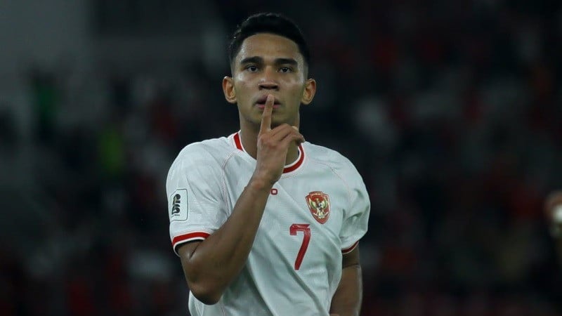 Marselino Ferdinan merayakan golnya saat Timnas Indonesia kalahkan Arab Saudi 2-0