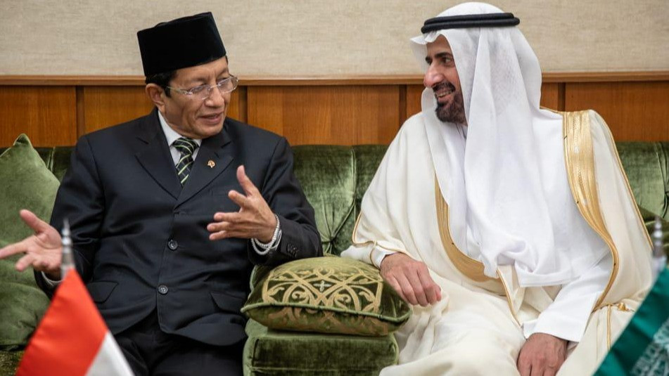 Menteri Agama (Menag) RI Nasaruddin Umar dan Menteri Haji dan Umrah Arab Saudi Tawfiq F Al Rabiah