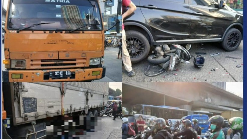 Kecelakaan truk tabrak mobil dan motor di Slipi, Selasa (26/11/2024) pagi WIB