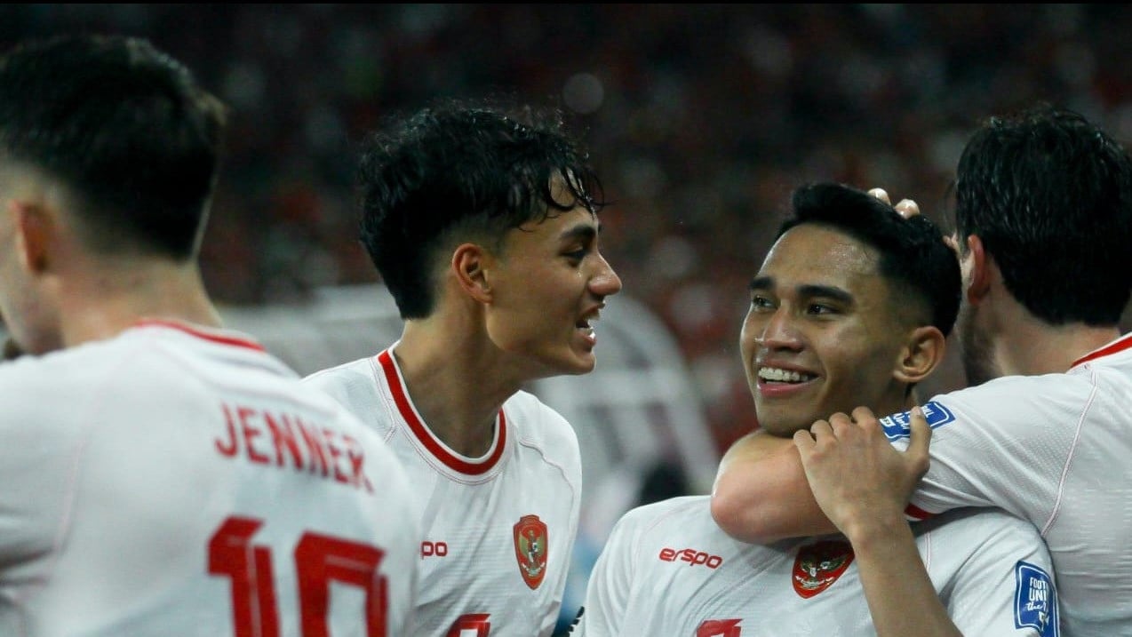 Para pemain timnas Indonesia, Ivar Jenner, Rafael Struick, Marselino Ferdinan dan Thom Haye.