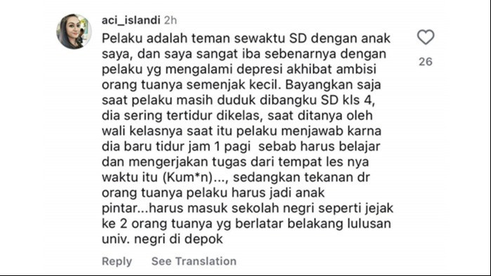 Komentar netizen mengenai unggahan terakhir status WA pelaku pembunuhan ayah dan nenek di Lebak Bulus, Jakarta Selatan.