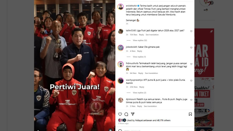 Erick Thohir saat menyambut para pemain Timnas Putri Indonesia usai juarai Piala AFF 2024