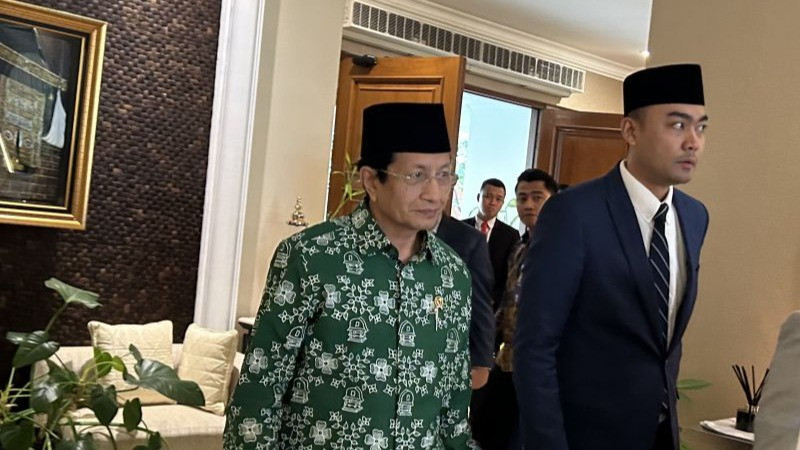 Menteri Agama (Menag) Nasaruddin Umar saat baru tiba di kediaman Duta Besar Arab Saudi untuk Indonesia