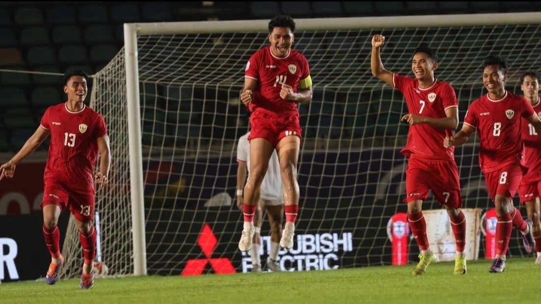 Selebrasi pemain timnas Indonesia saat berhasil mencetak gol di gawang Myanmar Piala AFF 2024.