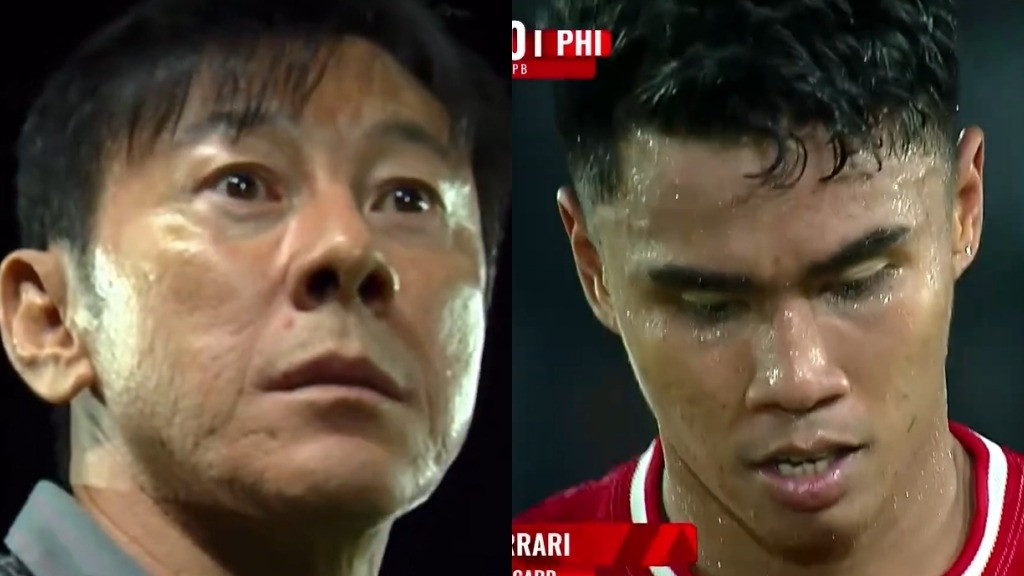 Shin Tae-yong dan Muhammad Ferarri saat laga Indonesia vs Filipina di Piala AFF 2024.