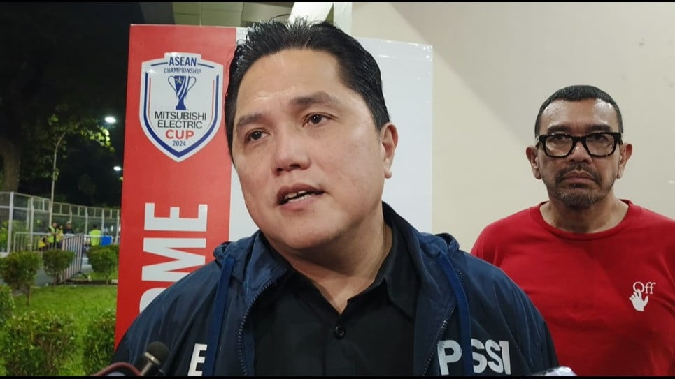 Ketua Umum PSSI Erick Thohir berbicara seusai laga Timnas Indonesia melawan Filipina