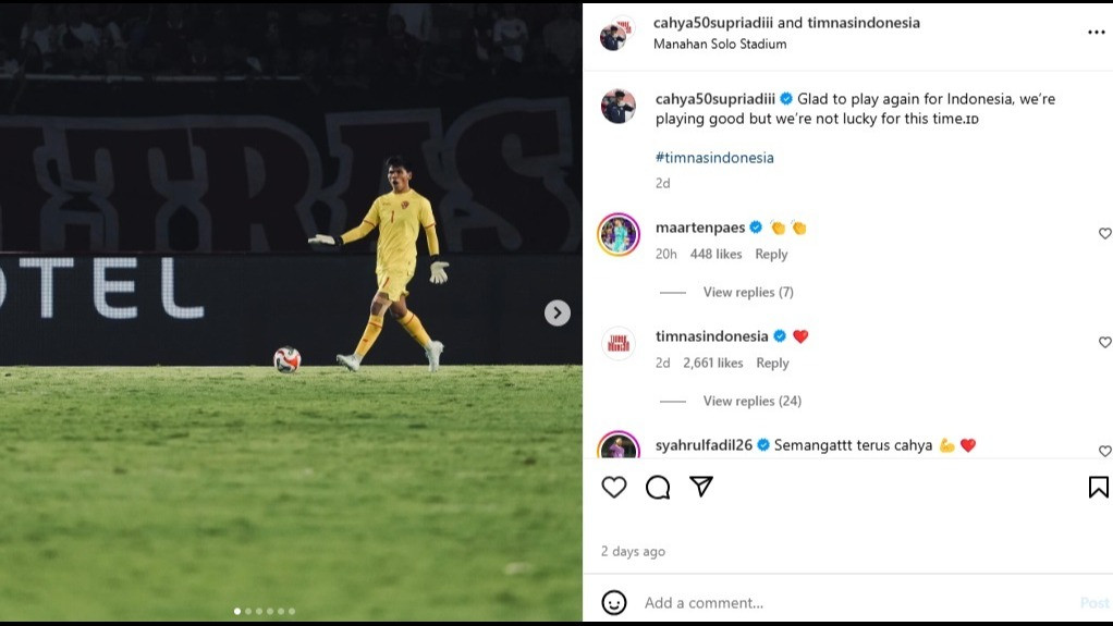 Komentar Maarten Paes di Instagram Cahya Supriadi