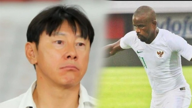 Kolase foto Shin Tae-yong, pelatih timnas Indonesia dan mantan striker timnas Indonesia, Greg Nwokolo.