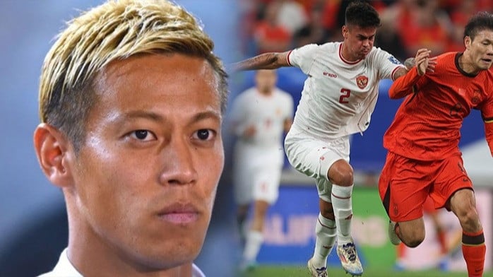 Kolase foto legenda Jepang Keisuke Honda dan Timnas Indonesia