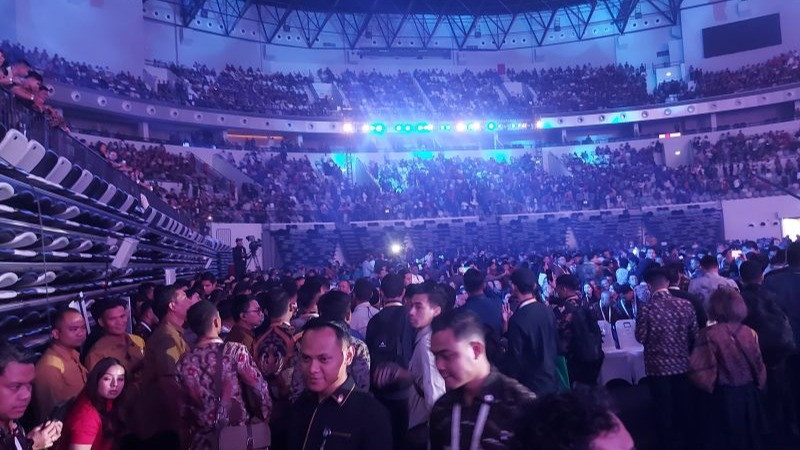 Suasana Indonesia Arena GBK, Jakarta, saat pelaksanaan Perayaan Natal Nasional 2024, Sabtu (28/12/2024).