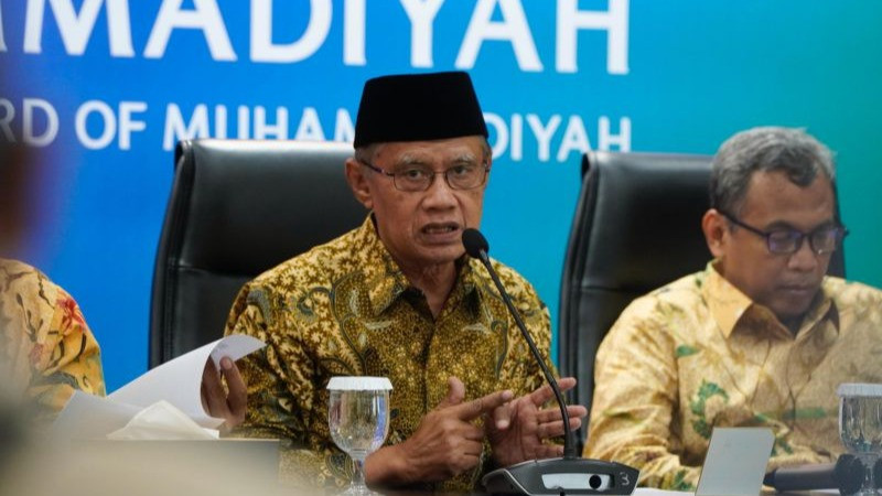 Ketua Umum PP Muhammadiyah Haedar Nashir dalam kegiatan Refleksi Akhir Tahun 2024 PP Muhammadiyah di Kantor PP Muhammadiyah