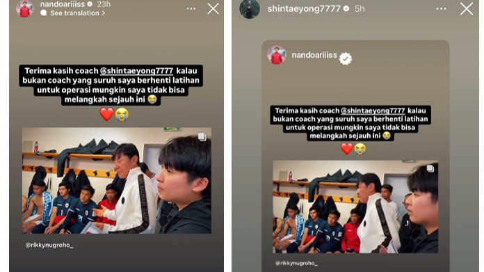 Story Instagram Ernando Ari direpost Shin Tae-yong