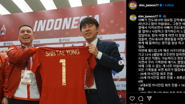 Unggahan Shin Jae-won di akun Instagram pribadinya mengenai aktivitas selanjutnya yang akan dilakukan Shin Tae-yong, usai dipecat PSSI.