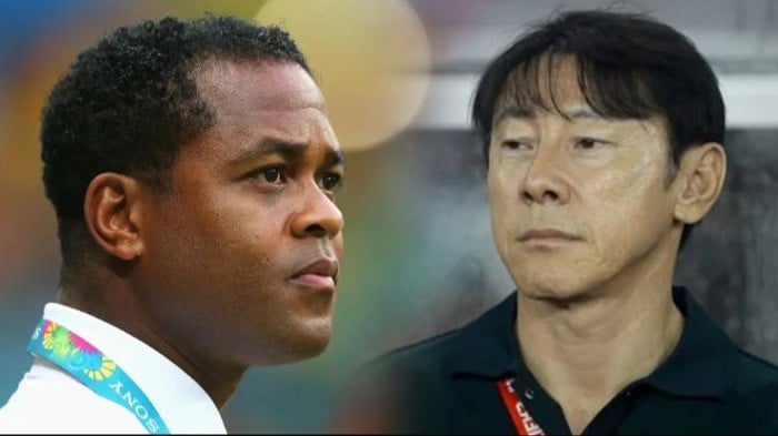 Kolase foto Patrick Kluivert dan Shin Tae-yong